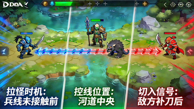 DOTA2中单拉怪控线切入时机拆解画面