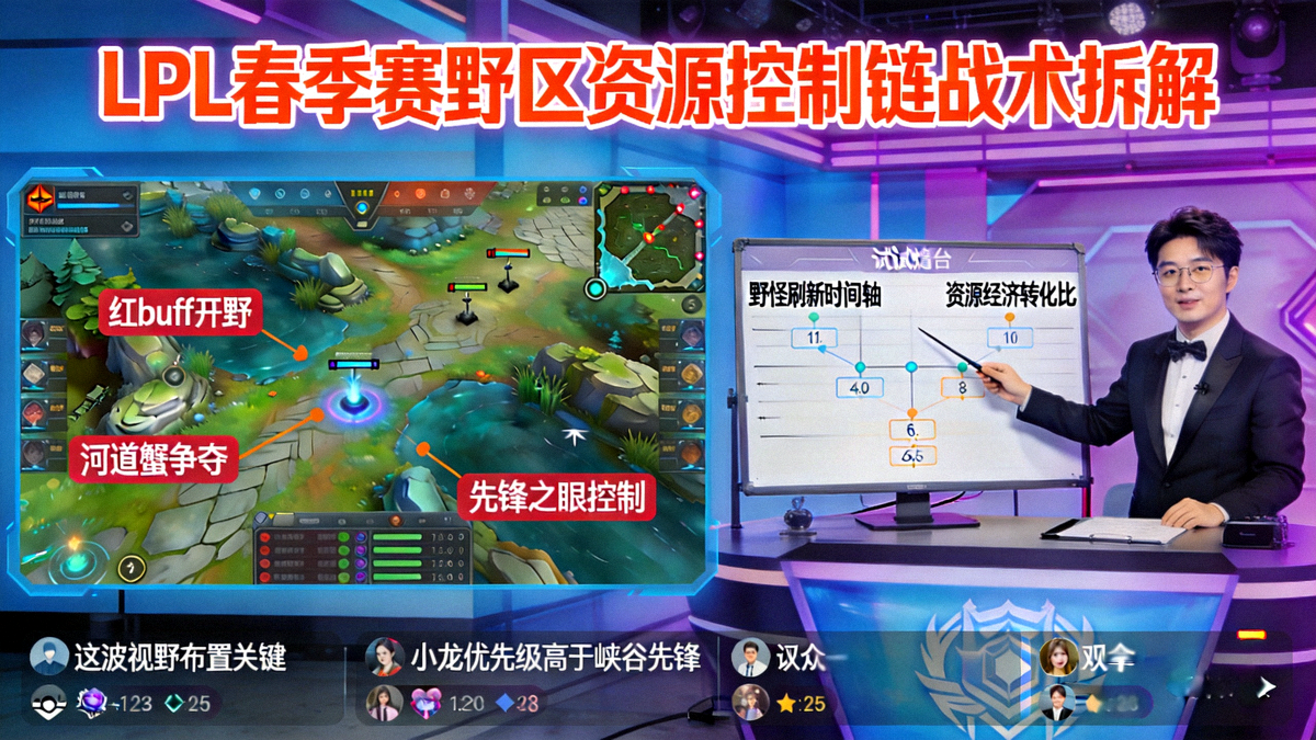 LPL春季赛野区资源控制链战术拆解直播画面